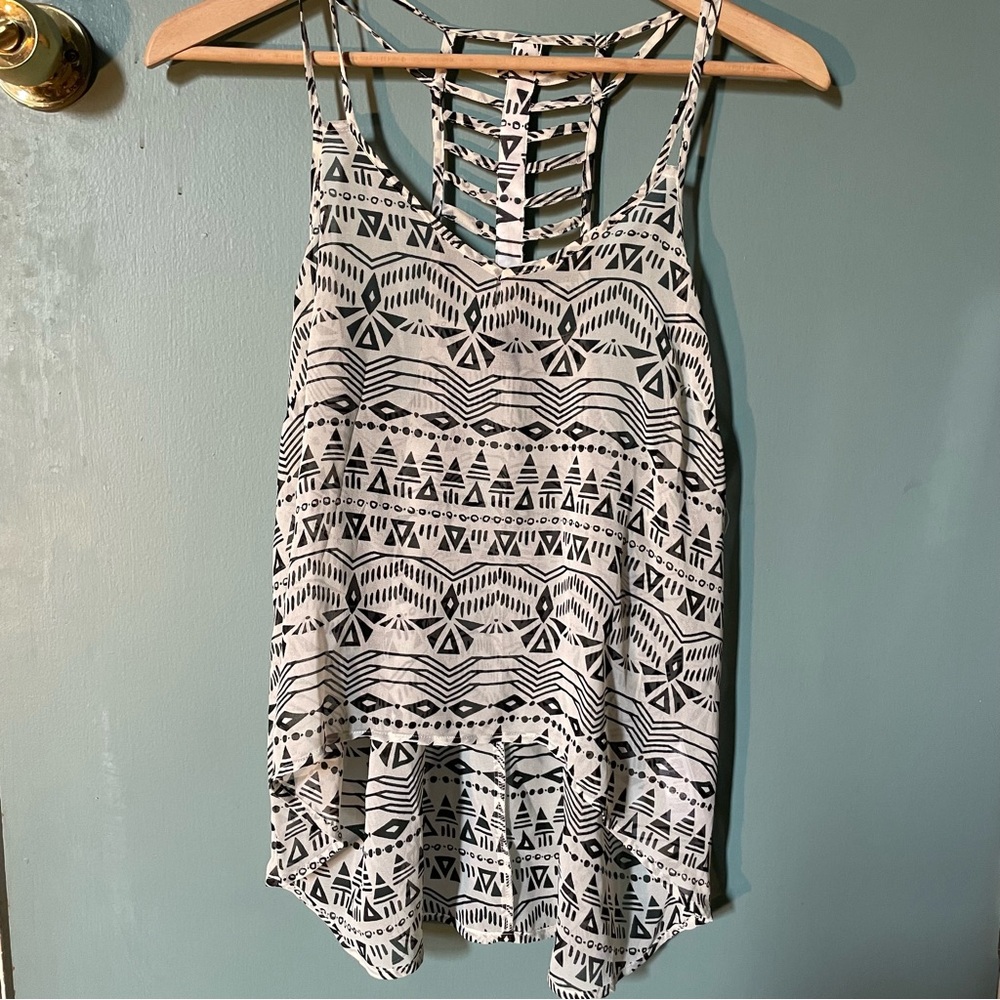 Forever 21 Black and White Asymmetrical Cut Out Tank Top